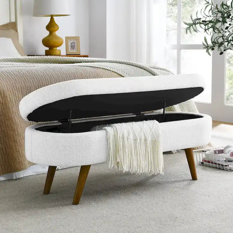 Ottoman Oval Storage Bench Rubber Wood Legs - 43.5Lx16Wx16H