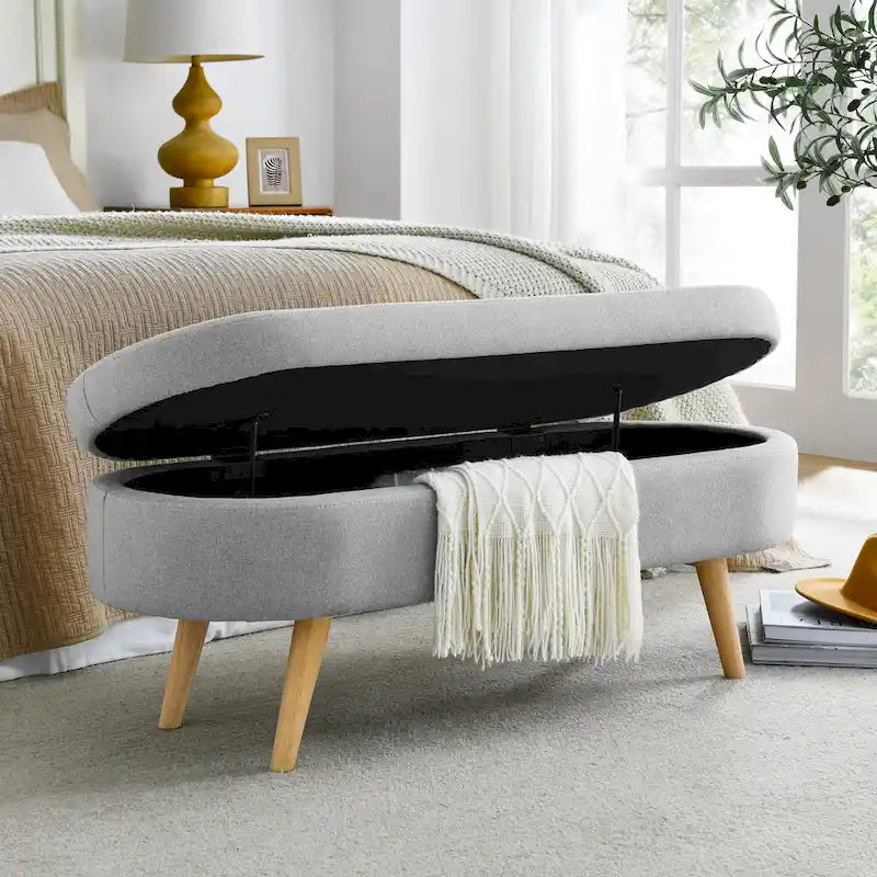 Ottoman Oval Storage Bench Rubber Wood Legs - 43.5Lx16Wx16H