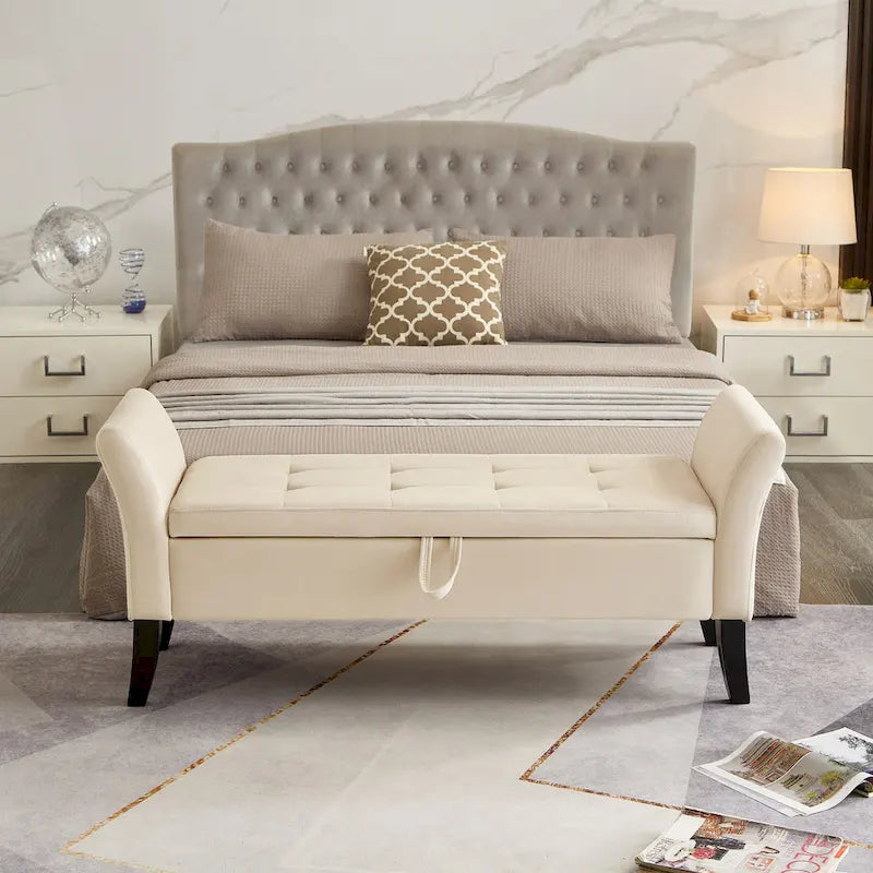 Easy to Assemble Velvet Bed Bench with Storage Luxurious Style