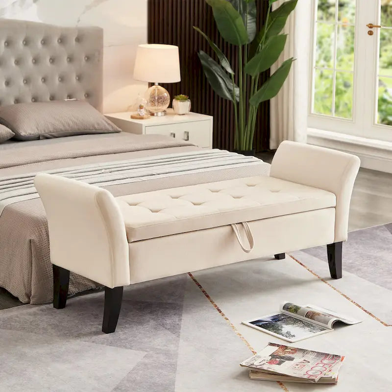 Easy to Assemble Velvet Bed Bench with Storage Luxurious Style