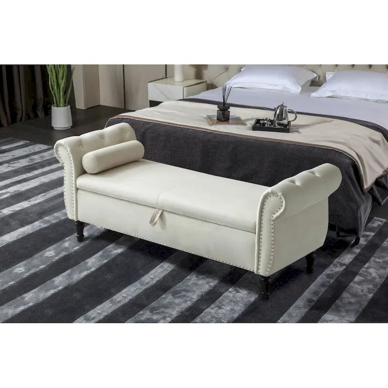 63 Velvet Multifunctional Storage Rectangular Sofa Stool