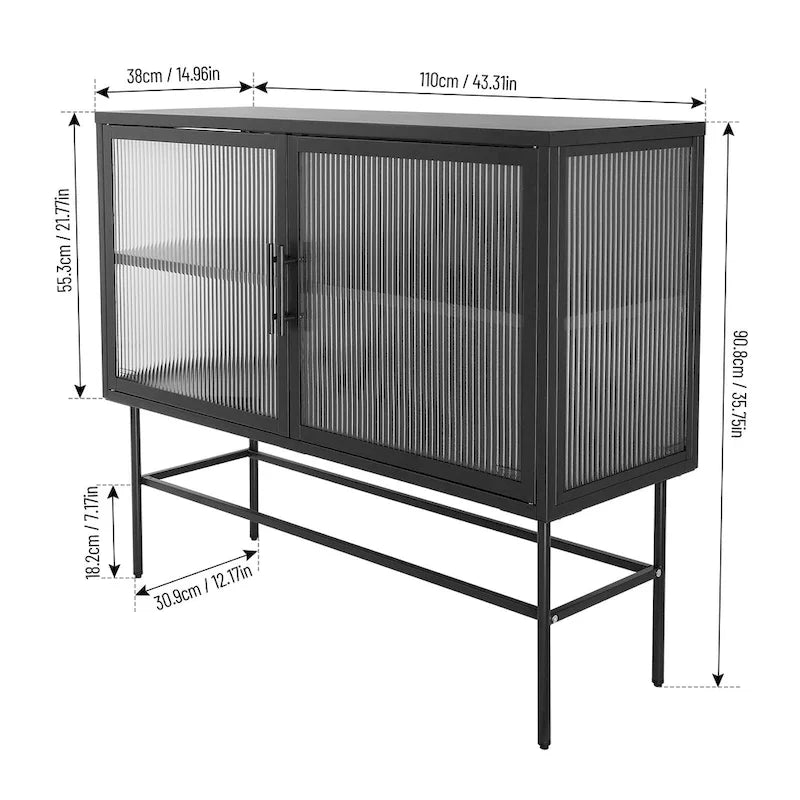Double Tampered Glass Door Storage Cabinet with Adjustable Shelf