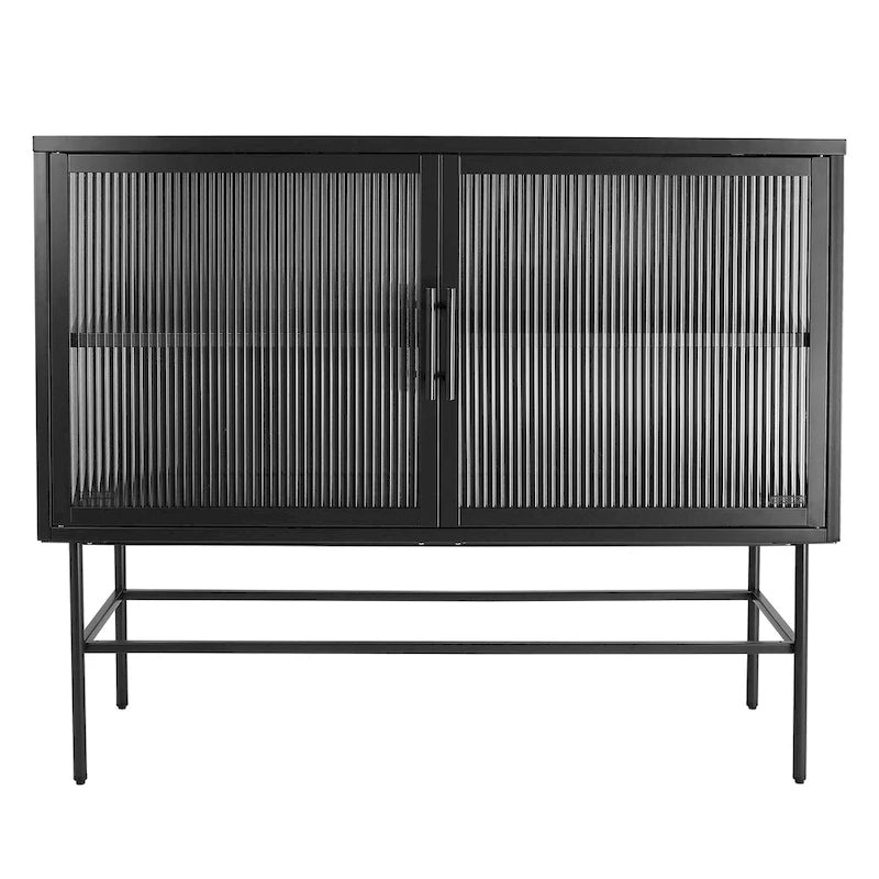 Double Tampered Glass Door Storage Cabinet with Adjustable Shelf