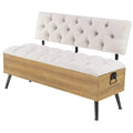 Wood Storage Bench with Cream Tufted Seat and Back - White - Roche River Decor - 20Wx48Lx30H