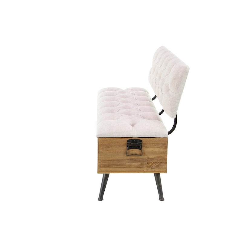 Wood Storage Bench with Cream Tufted Seat and Back - White - Roche River Decor - 20Wx48Lx30H