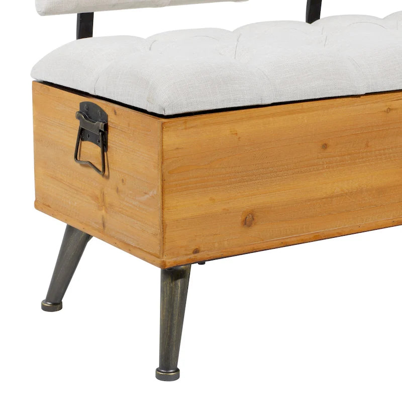 Wood Storage Bench with Cream Tufted Seat and Back - White - Roche River Decor - 20Wx48Lx30H