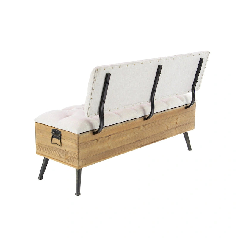 Wood Storage Bench with Cream Tufted Seat and Back - White - Roche River Decor - 20Wx48Lx30H
