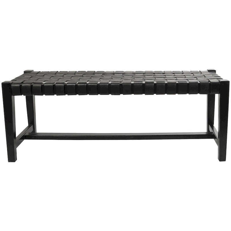 Leather Handmade Woven Seat Bench - Black - Roche River Decor - 18Wx47Lx17H