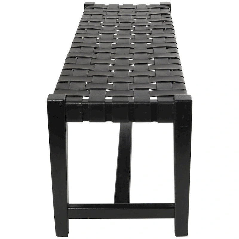 Leather Handmade Woven Seat Bench - Black - Roche River Decor - 18Wx47Lx17H