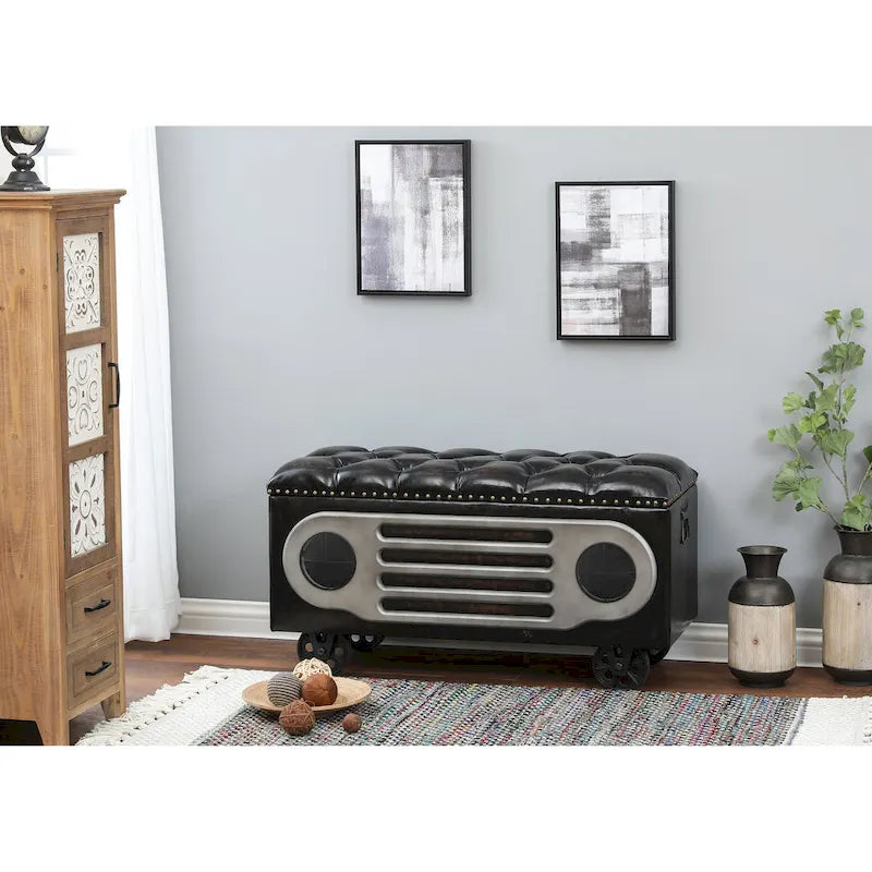 Upholstered Faux Leather Retro Speaker Styling Bench