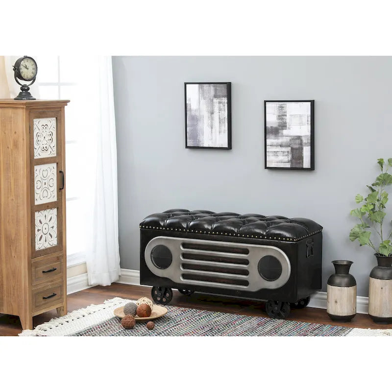 Upholstered Faux Leather Retro Speaker Styling Bench