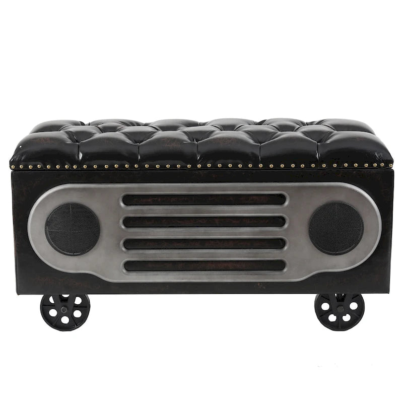 Upholstered Faux Leather Retro Speaker Styling Bench