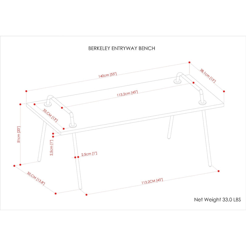 WYNDENHALL Sera SOLID MANGO WOOD 55 inch Wide Industrial Entryway Bench in Natural - 55.1 x 15 x 20.1