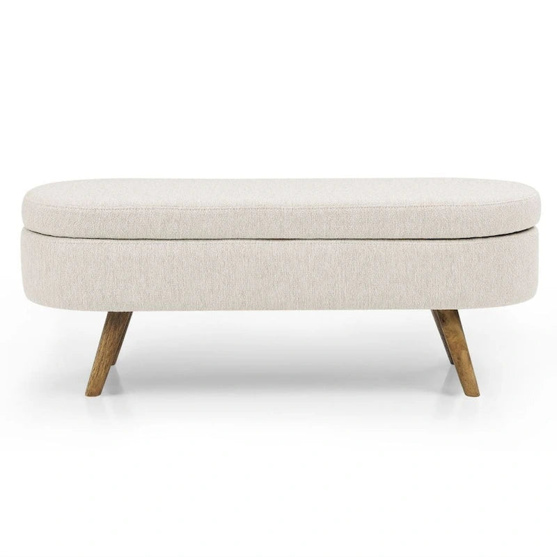 Ottoman Oval Storage Bench with Rubber Wood Legs Beige