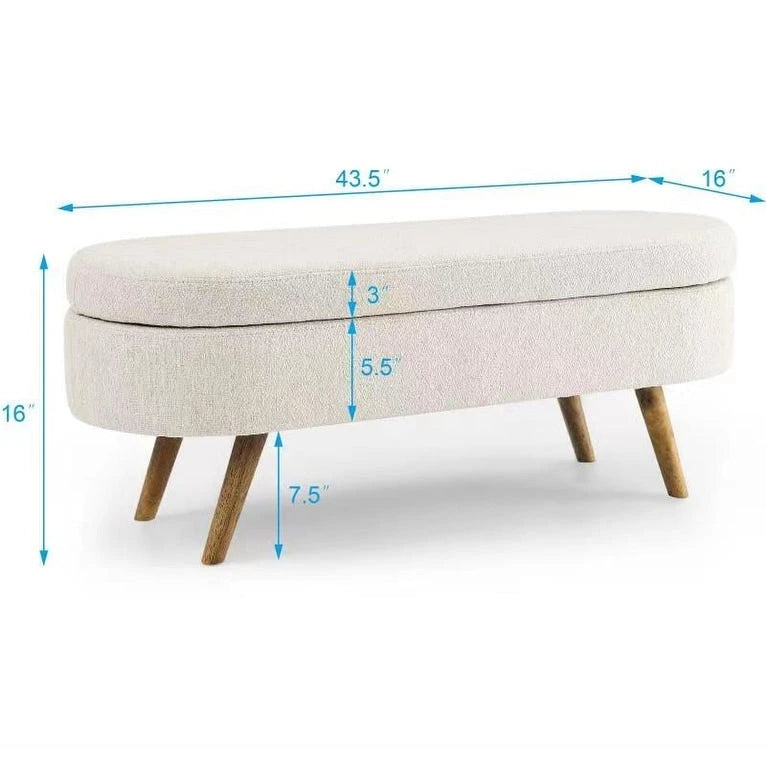 Ottoman Oval Storage Bench with Rubber Wood Legs Beige