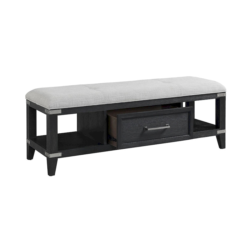 Laguna Bedroom 52 Wide Bench with Drawer, Weathered Steel