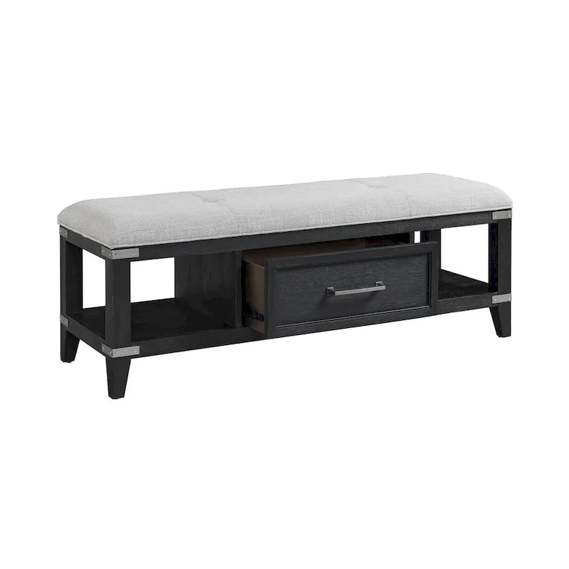 Laguna Bedroom 52 Wide Bench with Drawer, Weathered Steel