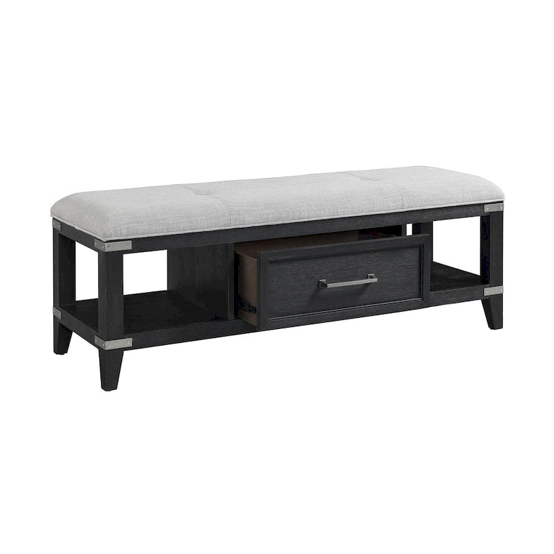Laguna Bedroom 52 Wide Bench with Drawer, Weathered Steel