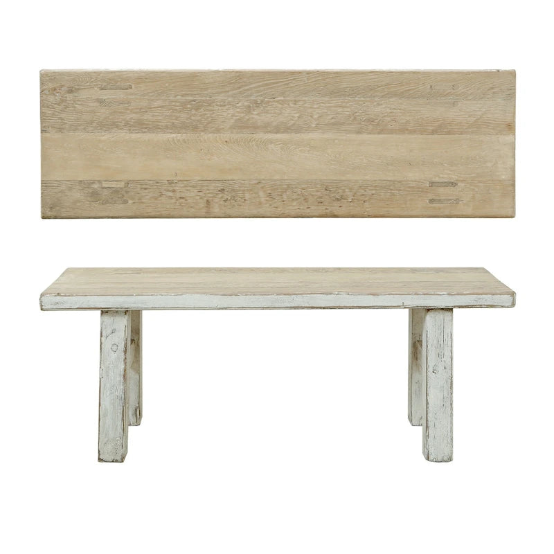 Artissance Small Amalfi Old Pine Wood Bench, 47 Inch Long, Antique Off White Finish