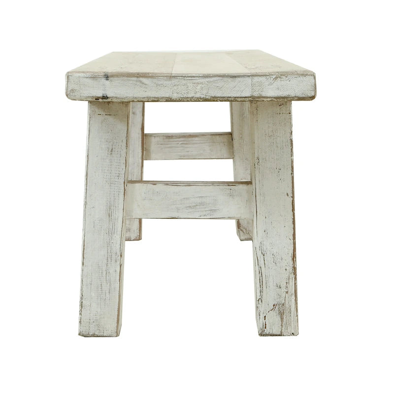 Artissance Small Amalfi Old Pine Wood Bench, 47 Inch Long, Antique Off White Finish