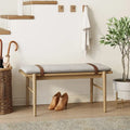 Nathan James Gugan Mid-Century Light Brown Bench with Removable Ivory Cushion for Bedroom and Hallway