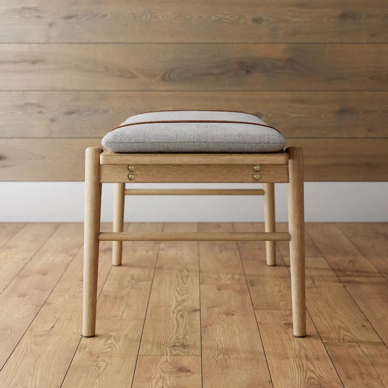 Nathan James Gugan Mid-Century Light Brown Bench with Removable Ivory Cushion for Bedroom and Hallway