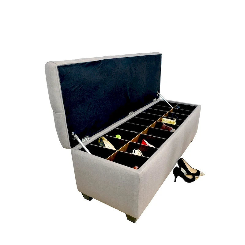 The Sole Secret Sachi Khaki Diamond Tufted Shoe Storage Bench