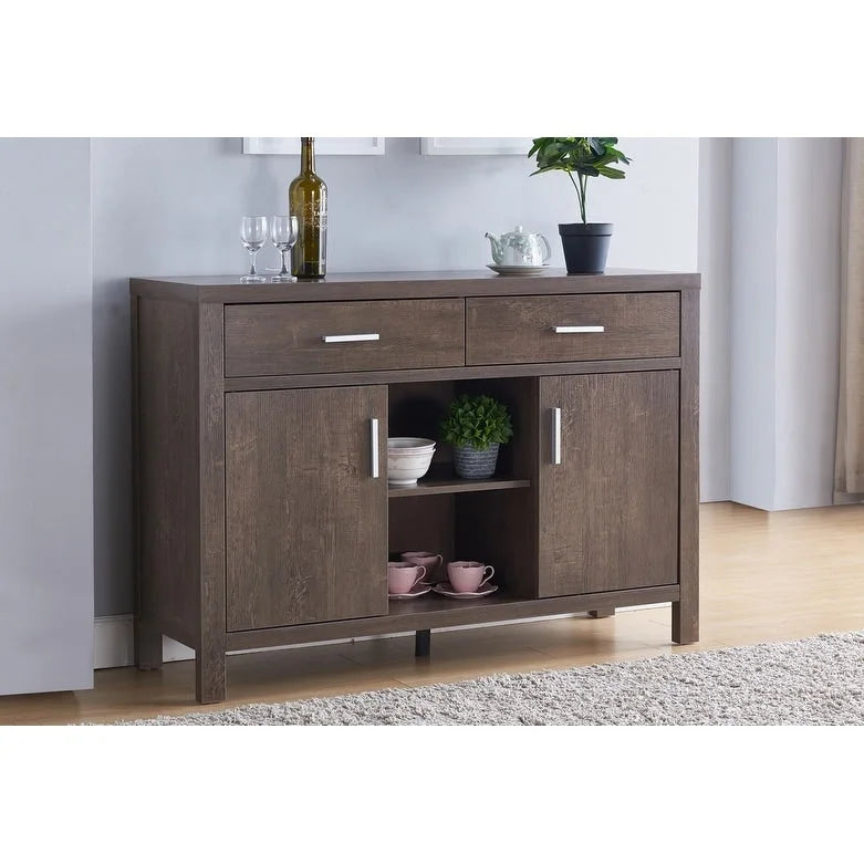 Q-Max 47W Sideboard Storage Cabinet, Dining Server Cupboard Buffet Table with Two Cabinets, Two Drawers, Two Open Shelves