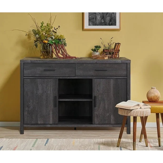 Q-Max 47W Sideboard Storage Cabinet, Dining Server Cupboard Buffet Table with Two Cabinets, Two Drawers, Two Open Shelves