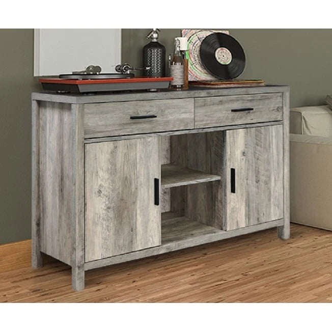 Q-Max 47W Sideboard Storage Cabinet, Dining Server Cupboard Buffet Table with Two Cabinets, Two Drawers, Two Open Shelves