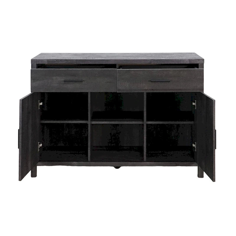 Q-Max 47W Sideboard Storage Cabinet, Dining Server Cupboard Buffet Table with Two Cabinets, Two Drawers, Two Open Shelves