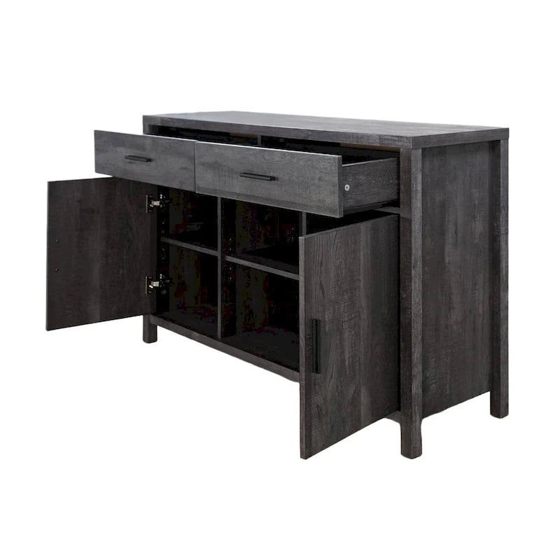 Q-Max 47W Sideboard Storage Cabinet, Dining Server Cupboard Buffet Table with Two Cabinets, Two Drawers, Two Open Shelves