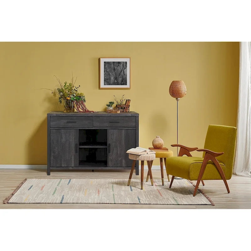 Q-Max 47W Sideboard Storage Cabinet, Dining Server Cupboard Buffet Table with Two Cabinets, Two Drawers, Two Open Shelves