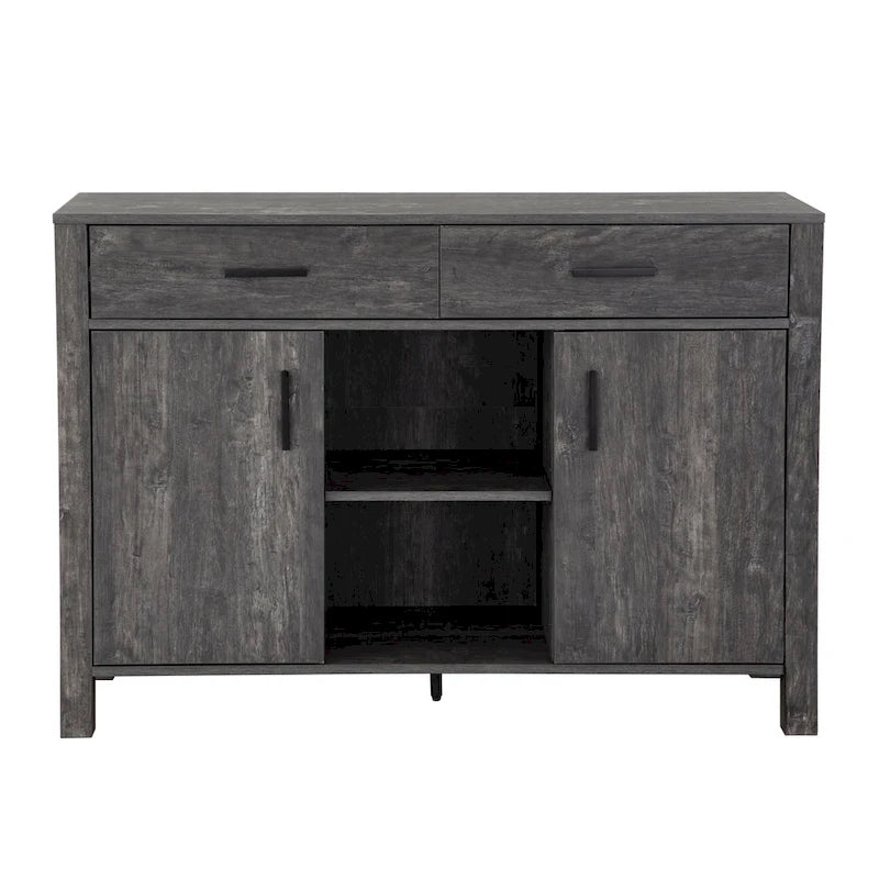 Q-Max 47W Sideboard Storage Cabinet, Dining Server Cupboard Buffet Table with Two Cabinets, Two Drawers, Two Open Shelves