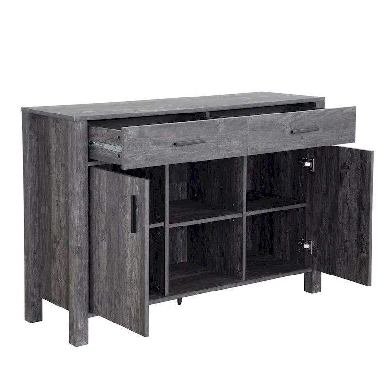 Q-Max 47W Sideboard Storage Cabinet, Dining Server Cupboard Buffet Table with Two Cabinets, Two Drawers, Two Open Shelves