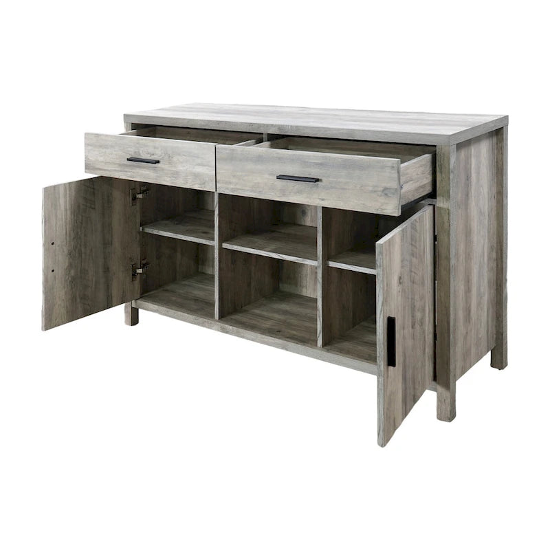 Q-Max 47W Sideboard Storage Cabinet, Dining Server Cupboard Buffet Table with Two Cabinets, Two Drawers, Two Open Shelves