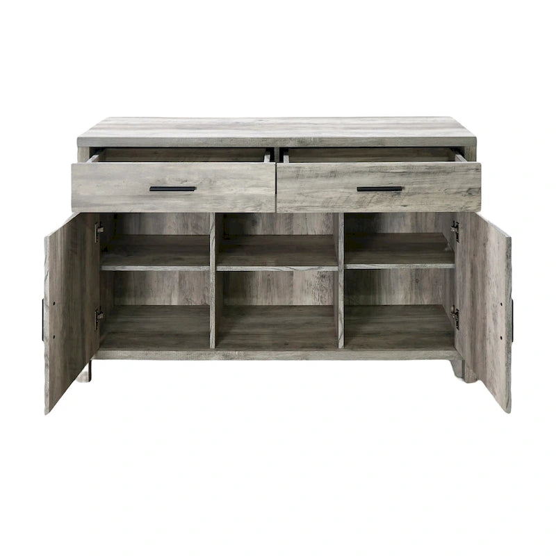 Q-Max 47W Sideboard Storage Cabinet, Dining Server Cupboard Buffet Table with Two Cabinets, Two Drawers, Two Open Shelves