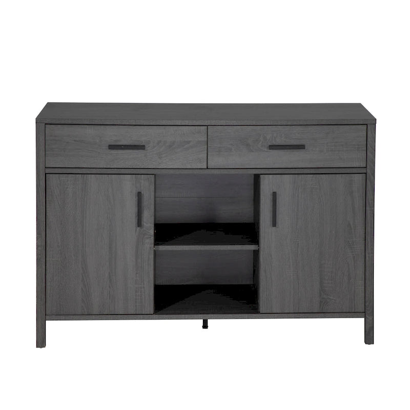 Q-Max 47W Sideboard Storage Cabinet, Dining Server Cupboard Buffet Table with Two Cabinets, Two Drawers, Two Open Shelves