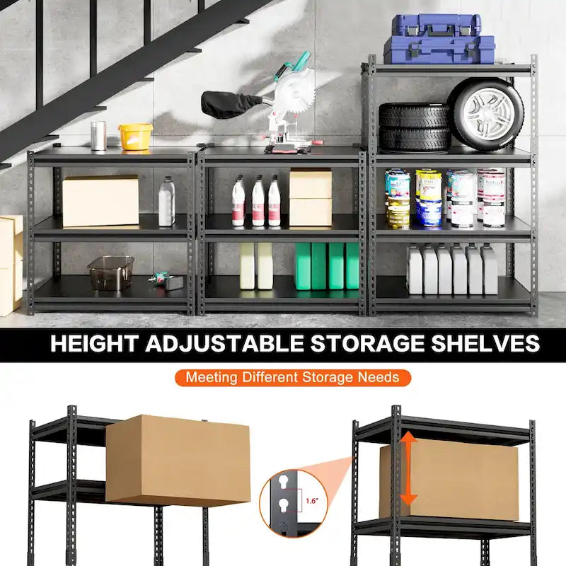 DoCred Adjustable Garage Storage Shelves, Metal Shelving, Black