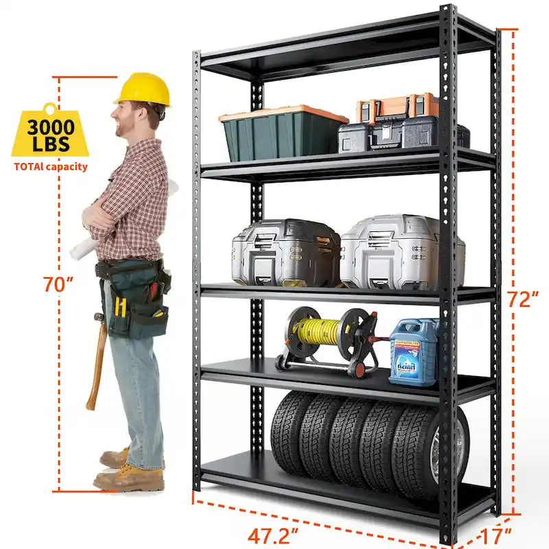 DoCred Adjustable Garage Storage Shelves, Metal Shelving, Black