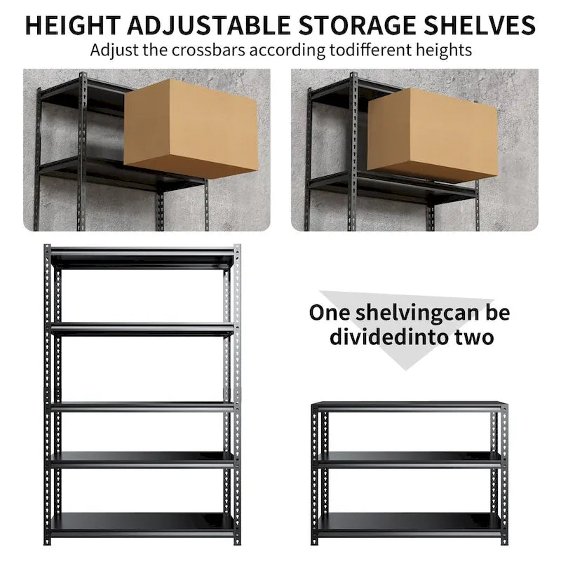 DoCred Adjustable Garage Storage Shelves, Metal Shelving, Black