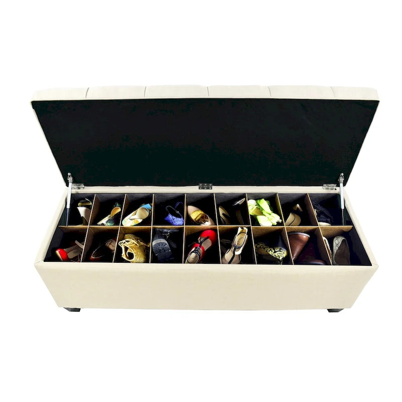The Sole Secret Beige Diamond Tufted Shoe Storage Bench