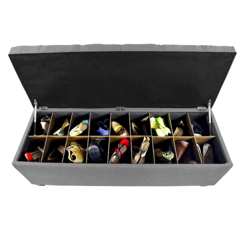 The Sole Secret Dark Grey Diamond Tufted Shoe Storage Bench