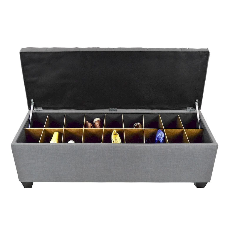The Sole Secret Dark Grey Diamond Tufted Shoe Storage Bench