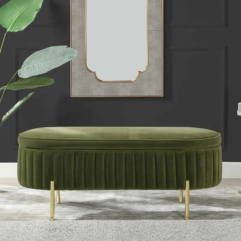 Chloe Modern Glam Performance Velvet Oval Tufted Storage Bench