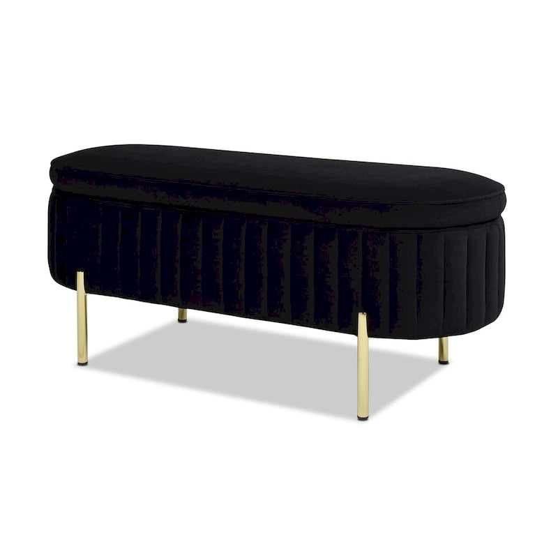 Chloe Modern Glam Performance Velvet Oval Tufted Storage Bench