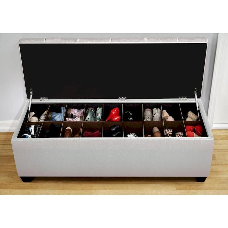Sole Secret Loft Magnolia Fabric Shoe Storage Bench with Espresso Legs