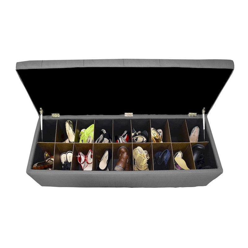 The Sole Secret Dark Grey Button Tufted Shoe Storage Bench