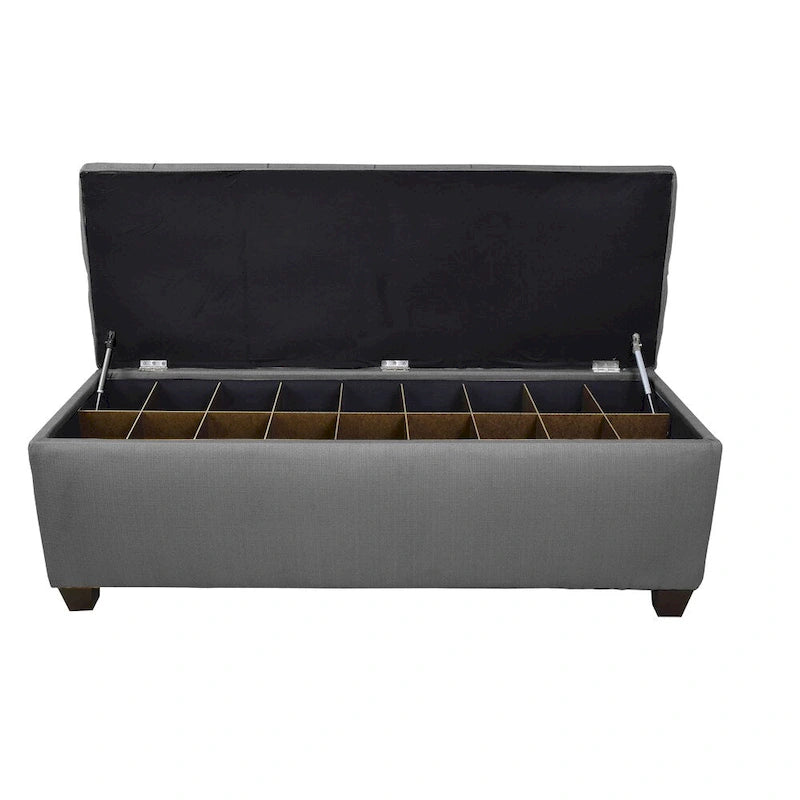 The Sole Secret Dark Grey Button Tufted Shoe Storage Bench