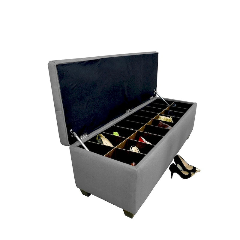 The Sole Secret Dark Grey Button Tufted Shoe Storage Bench
